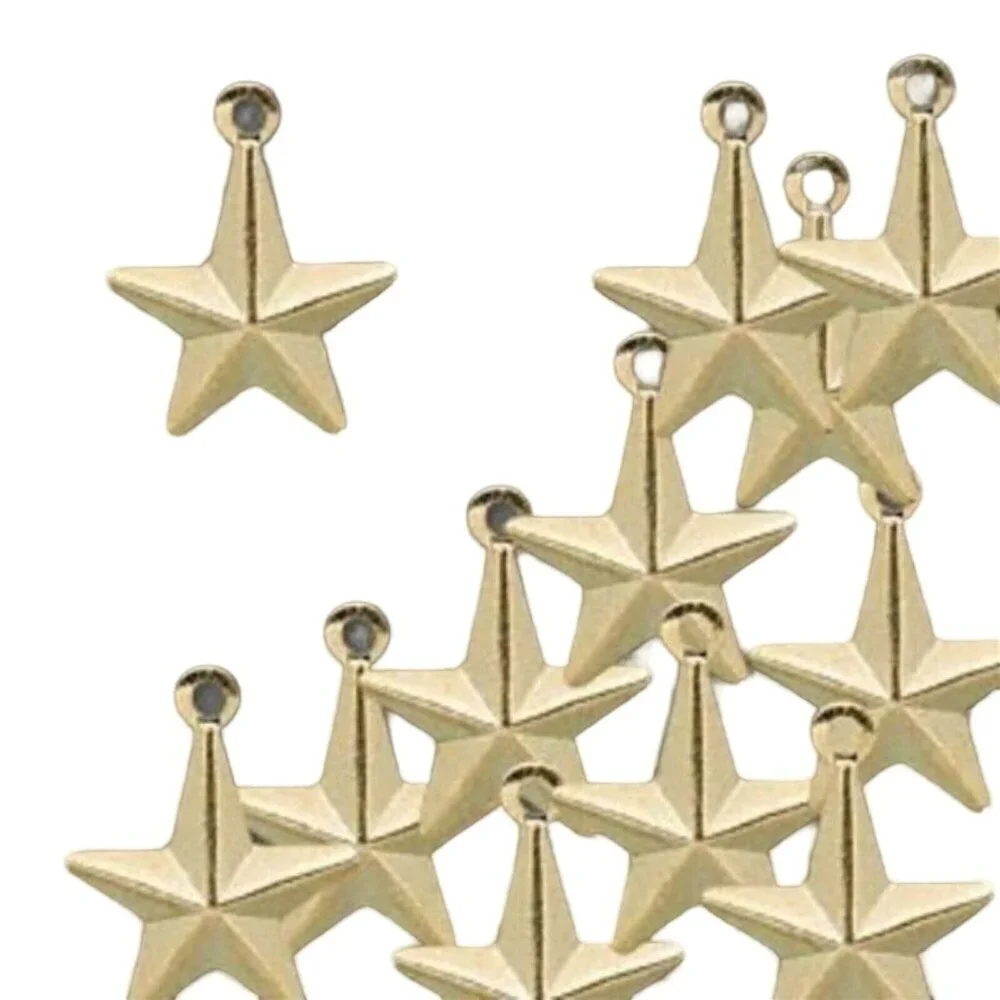 Gold 14K Plated 16mm 5 Point Star Stamped Drops Charms Beads 10 pcs